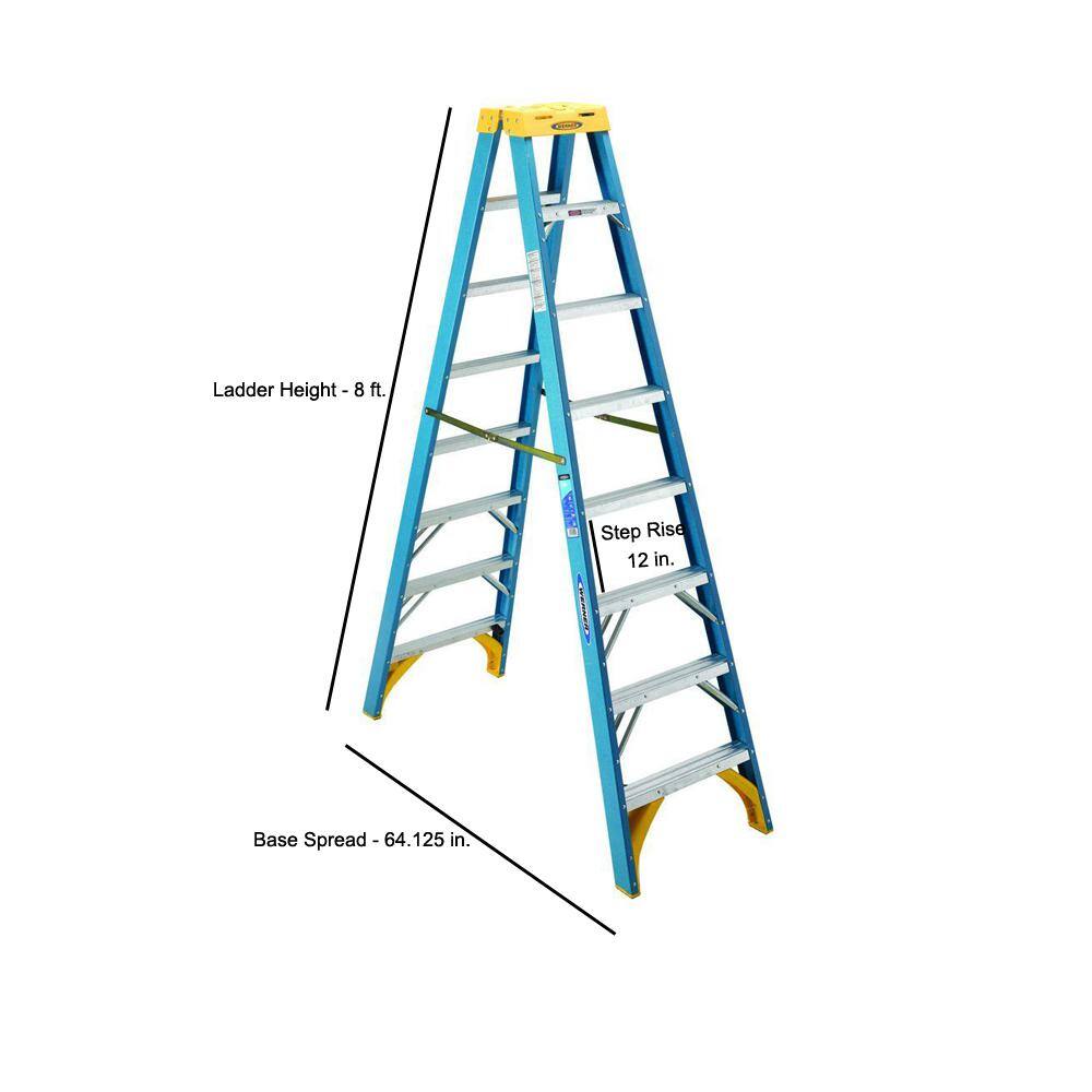 Werner 8 ft. Fiberglass Twin Step Ladder with 250 lb. Load Capacity Type I Duty Rating T6008