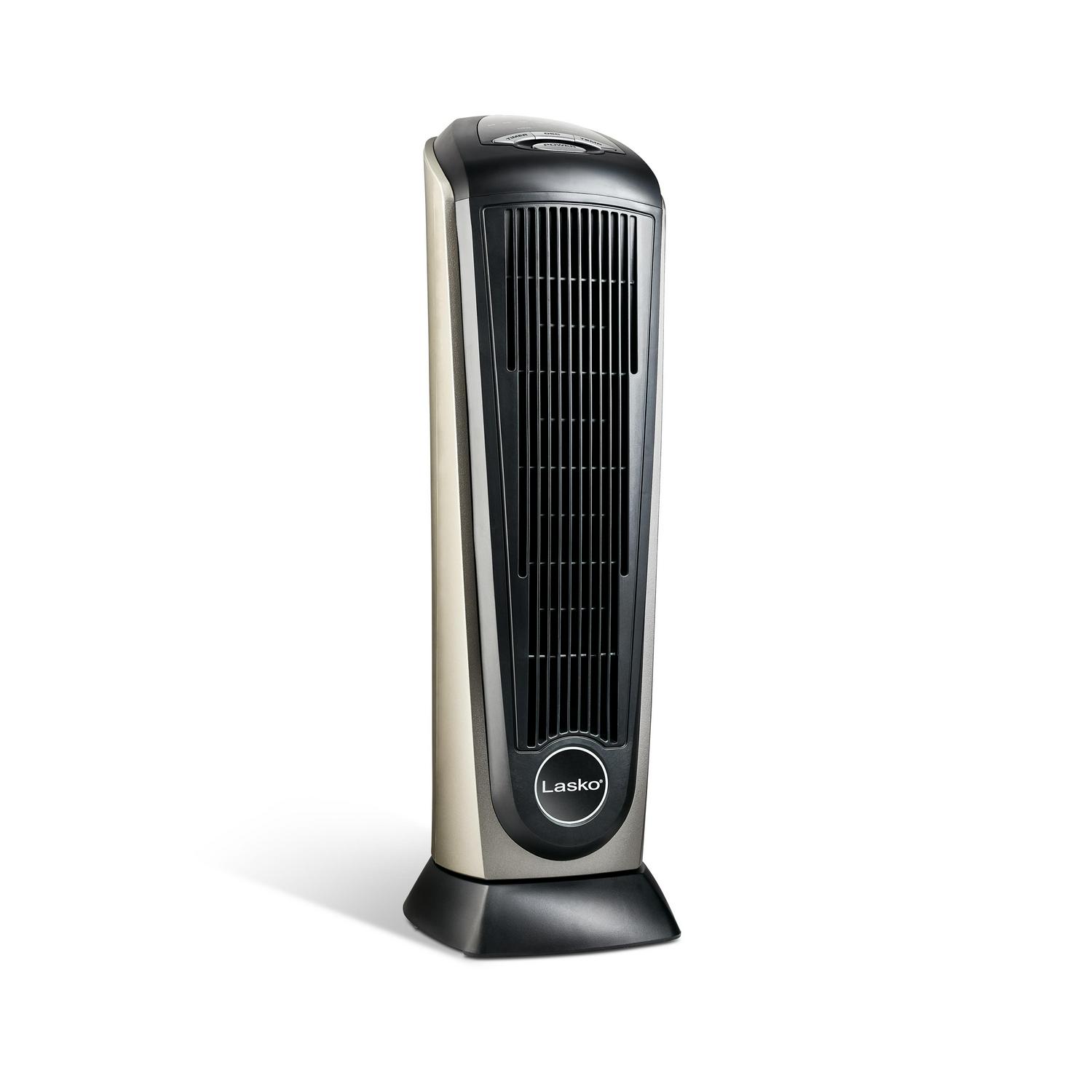 Lasko 1500W Electric Oscillating Ceramic Tower Space Heater with Remote Control， 751320， Black