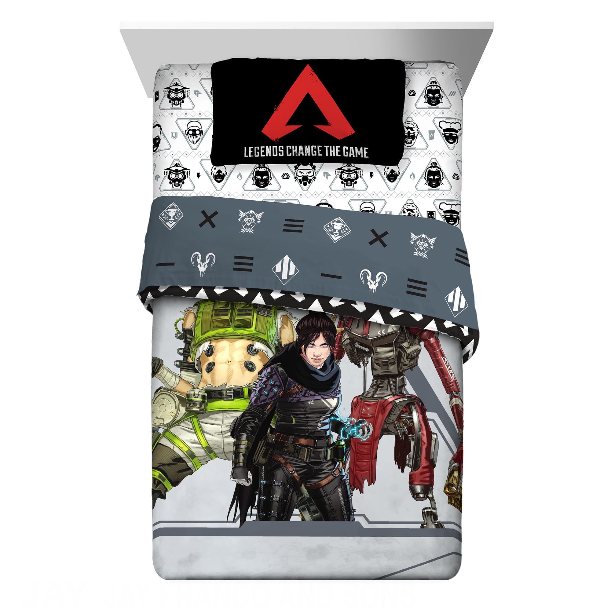 Apex Legends Twin Bed in a Bag， Gaming Bedding， Comforter and Sheets， Grey