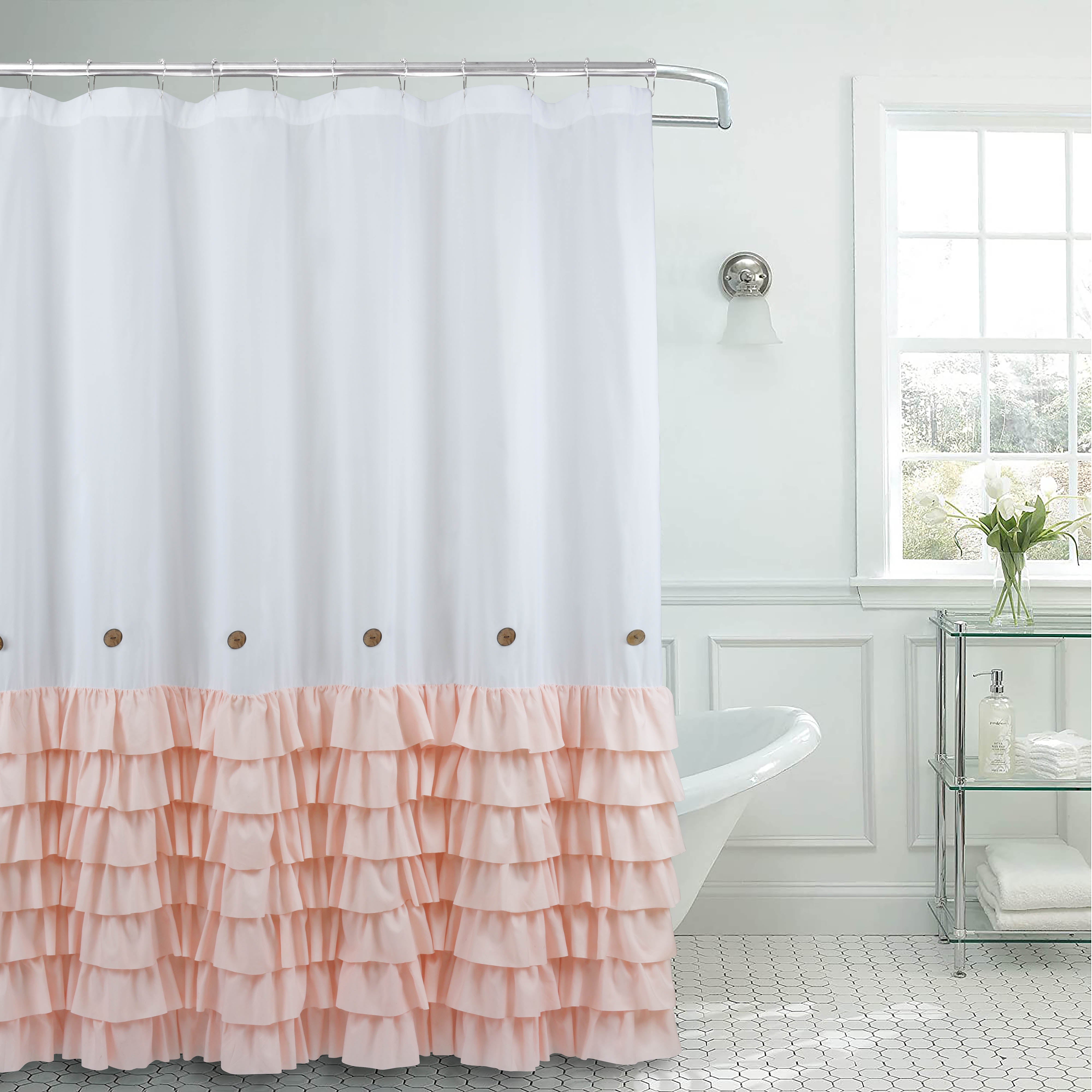 HIG Farmhouse Shower Curtain with PEVA Liner Bathroom Curtain with Buttons Decor, 72