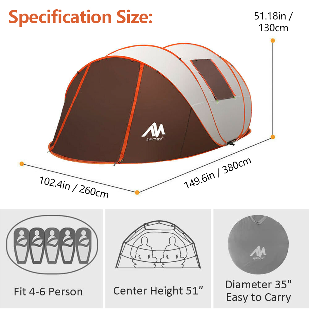 IClover 4-6 Person Large Double Layer Family Camping Instant Pop Up Tent Dome Waterproof 4/5/6 Persons Auto Waterproof Camping Dome Tent with Carry Bag for Hiking Picnic Backpacking 2021 New Brown