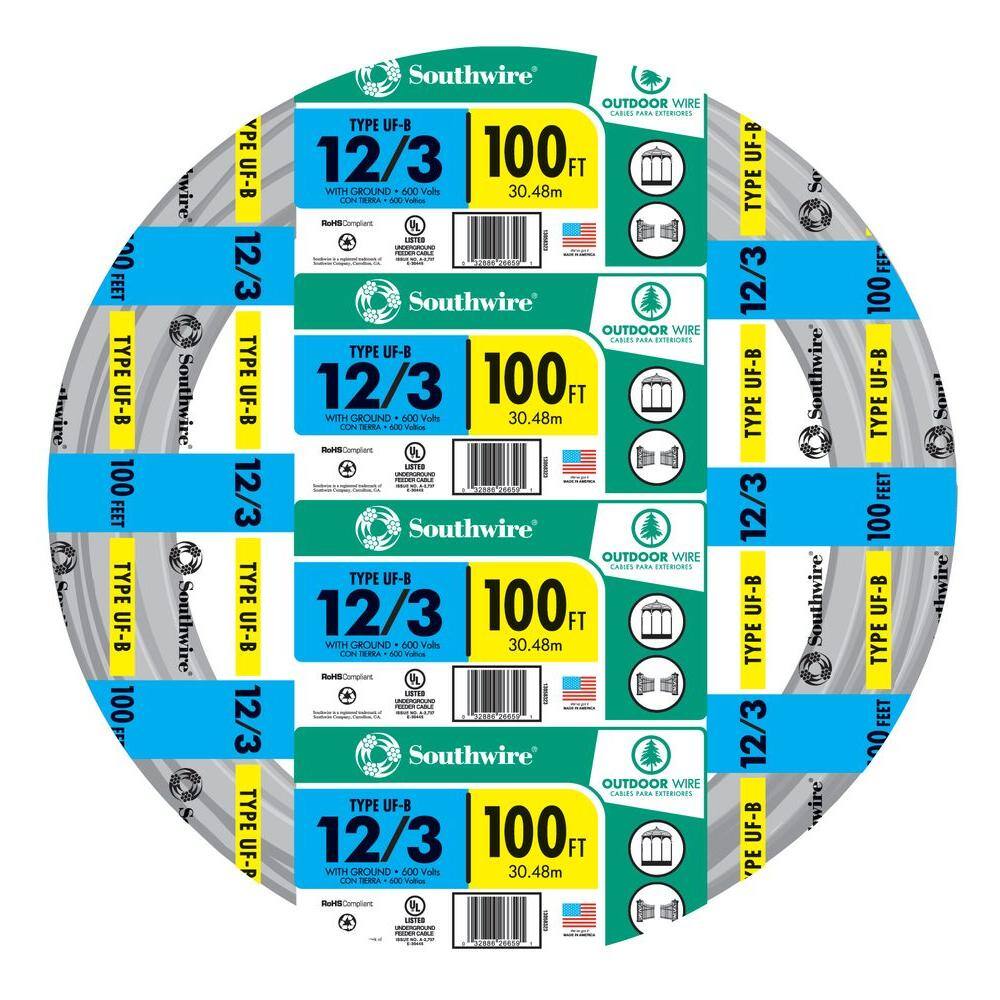 Southwire 100 ft. 123 Gray Solid CU UF-B WG Wire 13058323