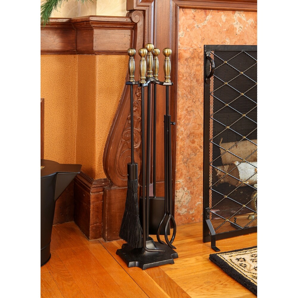 Minuteman International Carlisle Fireplace Set of 4 Tools  30.5 Inch Tall  Antique Brass and Black