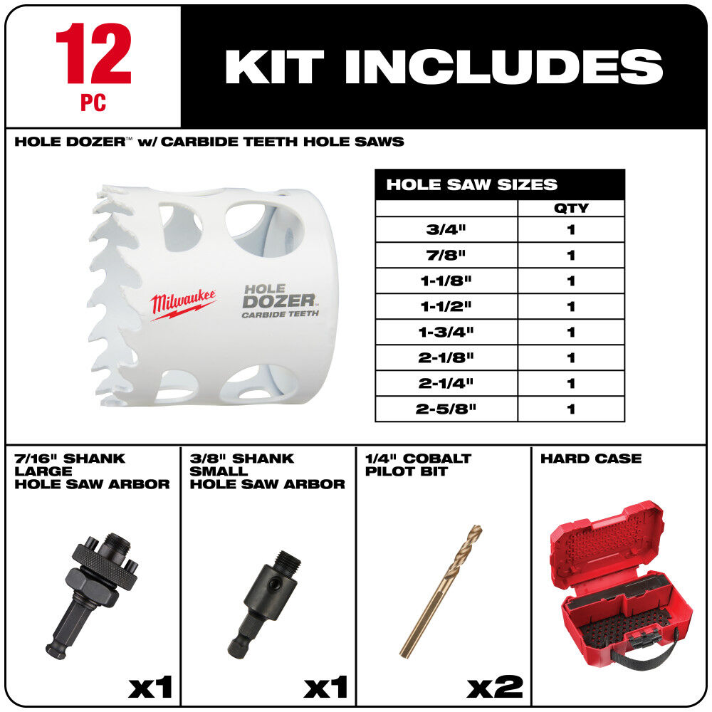 Milwaukee HOLE DOZER with Carbide Teeth Plumber's Hole Saw Kit 12pc 49-22-3091 from Milwaukee