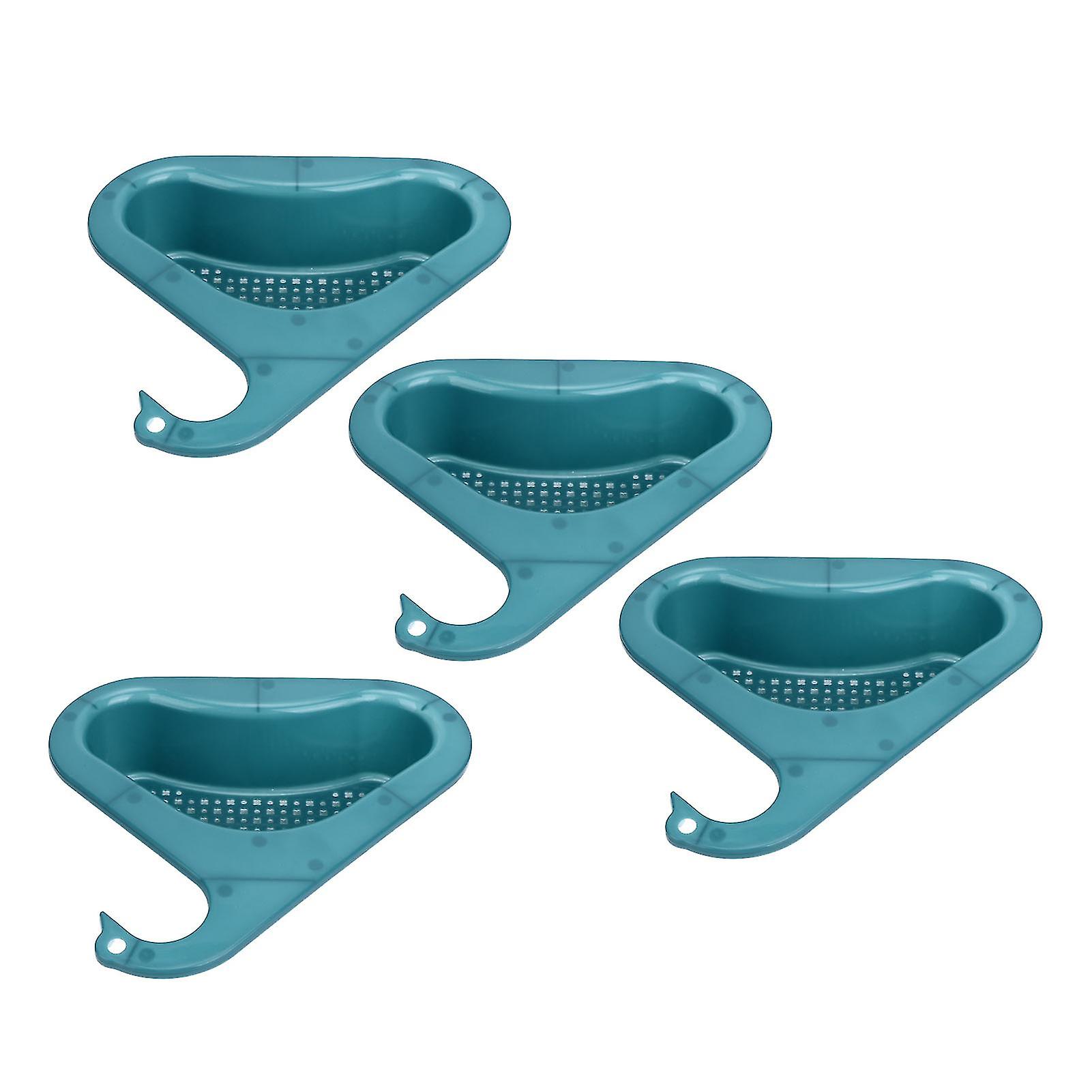 4pcs Drain Basket Multifunctional Triangular Sink Strainer Basket for Soap Toothbrush Sponge FruitLight Blue