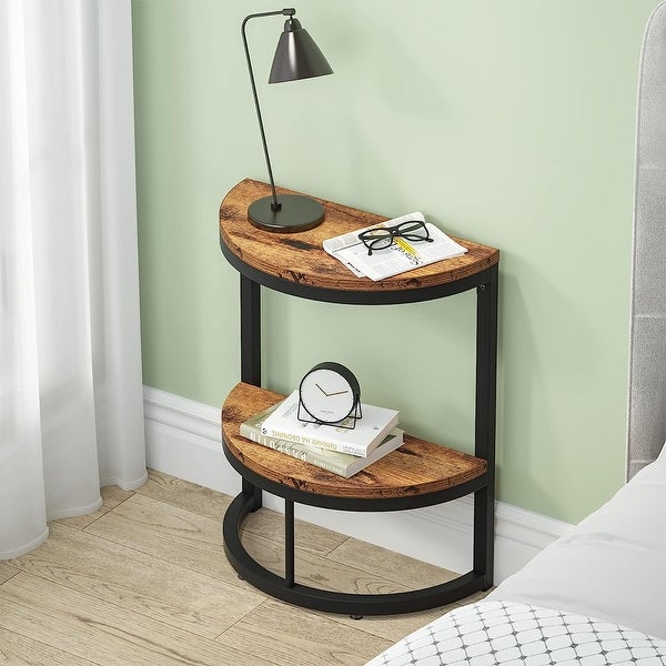 End Table Half Round， Narrow Wood Side Table with Metal Frame