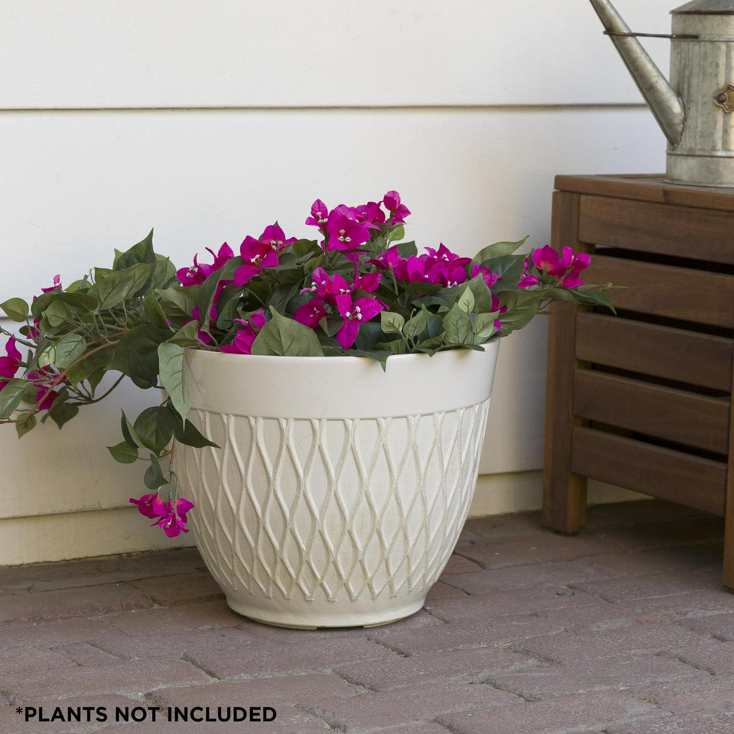 Alpine Corporation 15  x 12  StoneLook Planters with Drainage Holes White Set of 2  Crowdfused