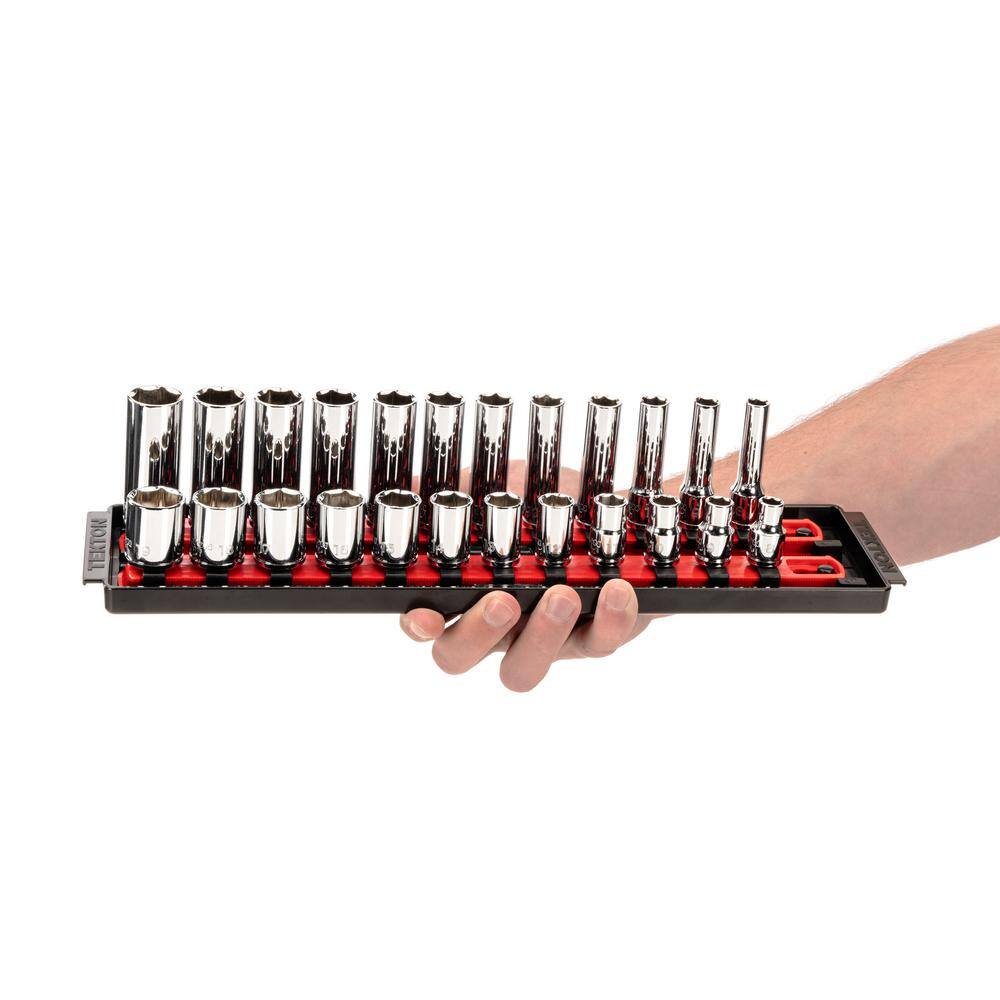 TEKTON 38 in. Drive 6-Point Socket Set with Rails (516-34 in. 8 mm-19 mm) (42-Piece) SHD91218