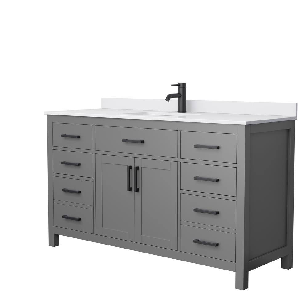 Wyndham Collection Beckett 60 in. W x 22 in. D x 35 in. H Single Sink Bathroom Vanity in Dark Gray with White Cultured Marble Top WCG242460SGBWCUNSMXX