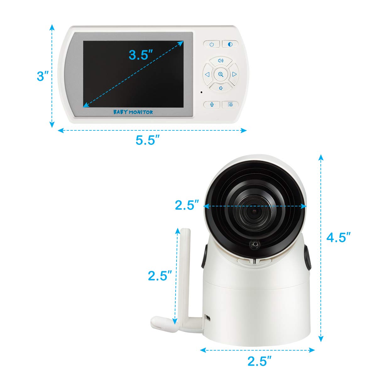 Video Baby Monitor, 3.5'' LCD Display, 2-Way Audio, Support 4 Cams, 1000ft Transmission Range