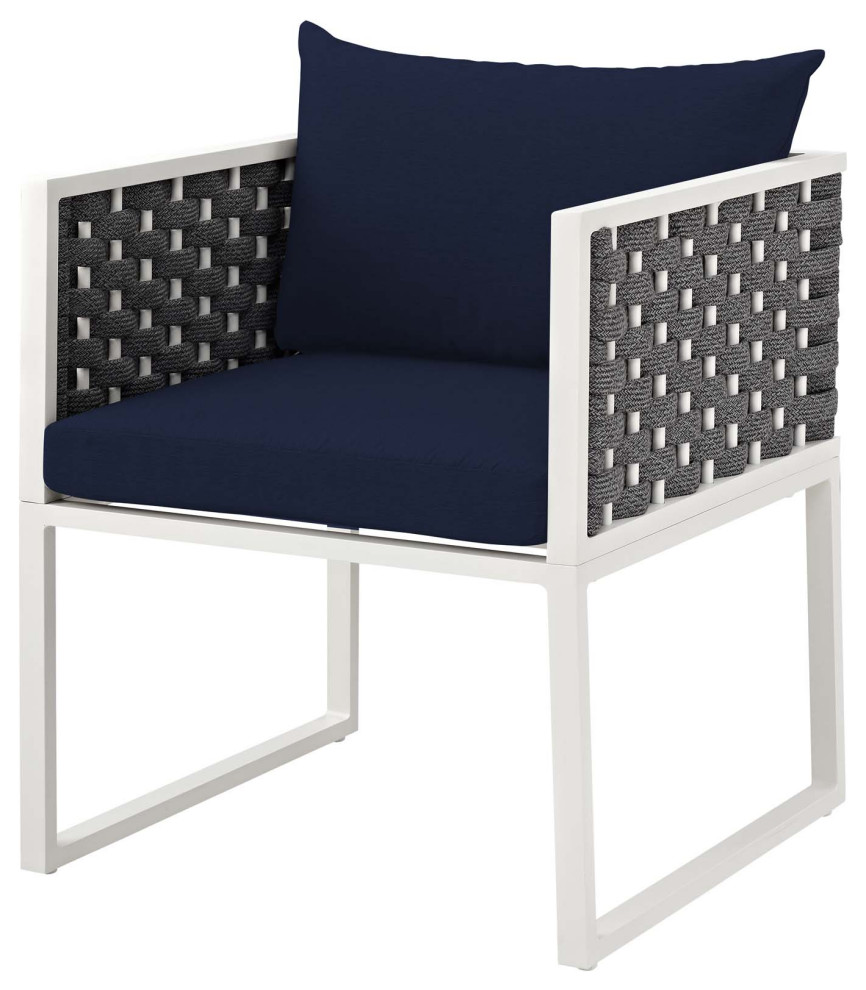 Modern Outdoor Dining Chair  Fabric Metal Aluminum Steel  Navy Blue White   Contemporary   Outdoor Dining Chairs   by House Bound  Houzz