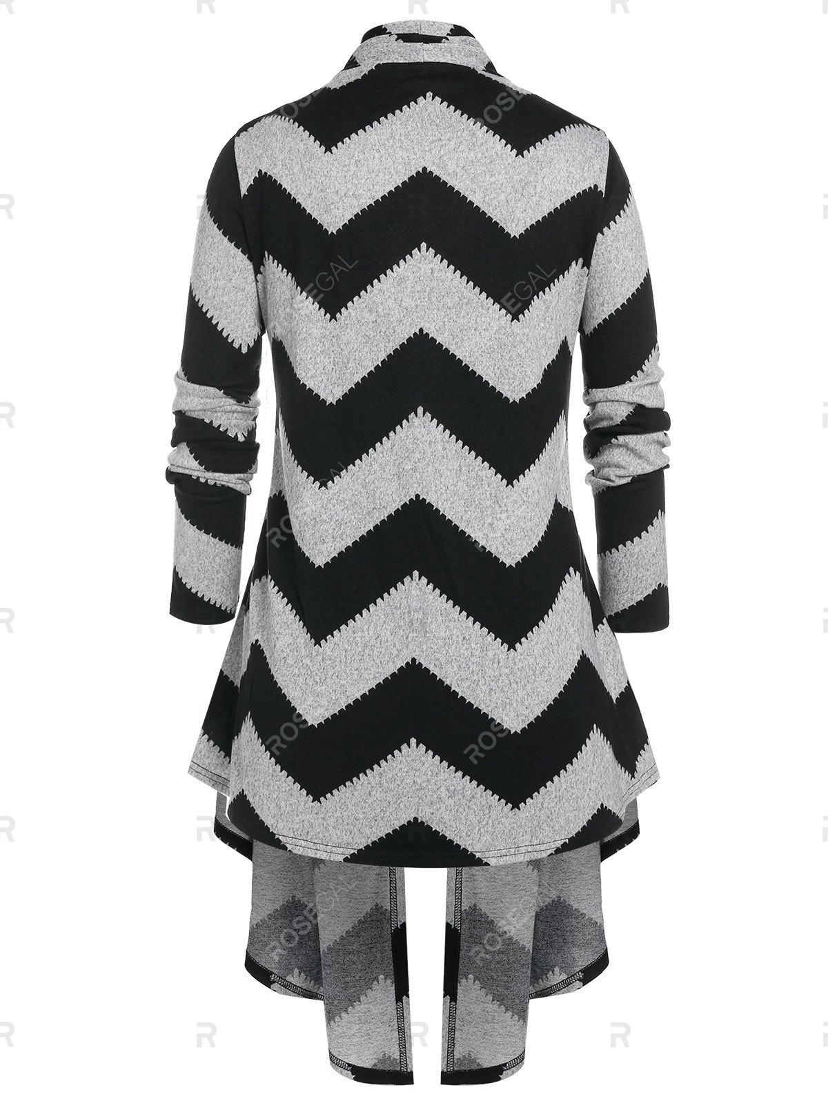 Asymmetric  Zigzag Cardigan Set and Flocking Lined Leggings Plus Size Outfit