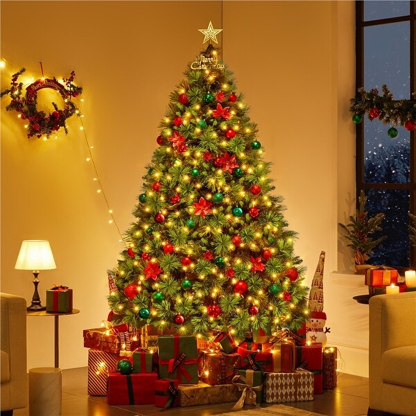 Yaheetech PreLit Christmas Tree Hinged Realistic Tree，Green