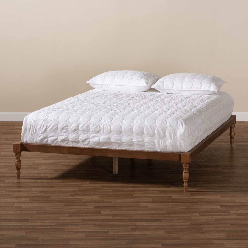 Contemporary Walnut Wood Platform Bed Frame