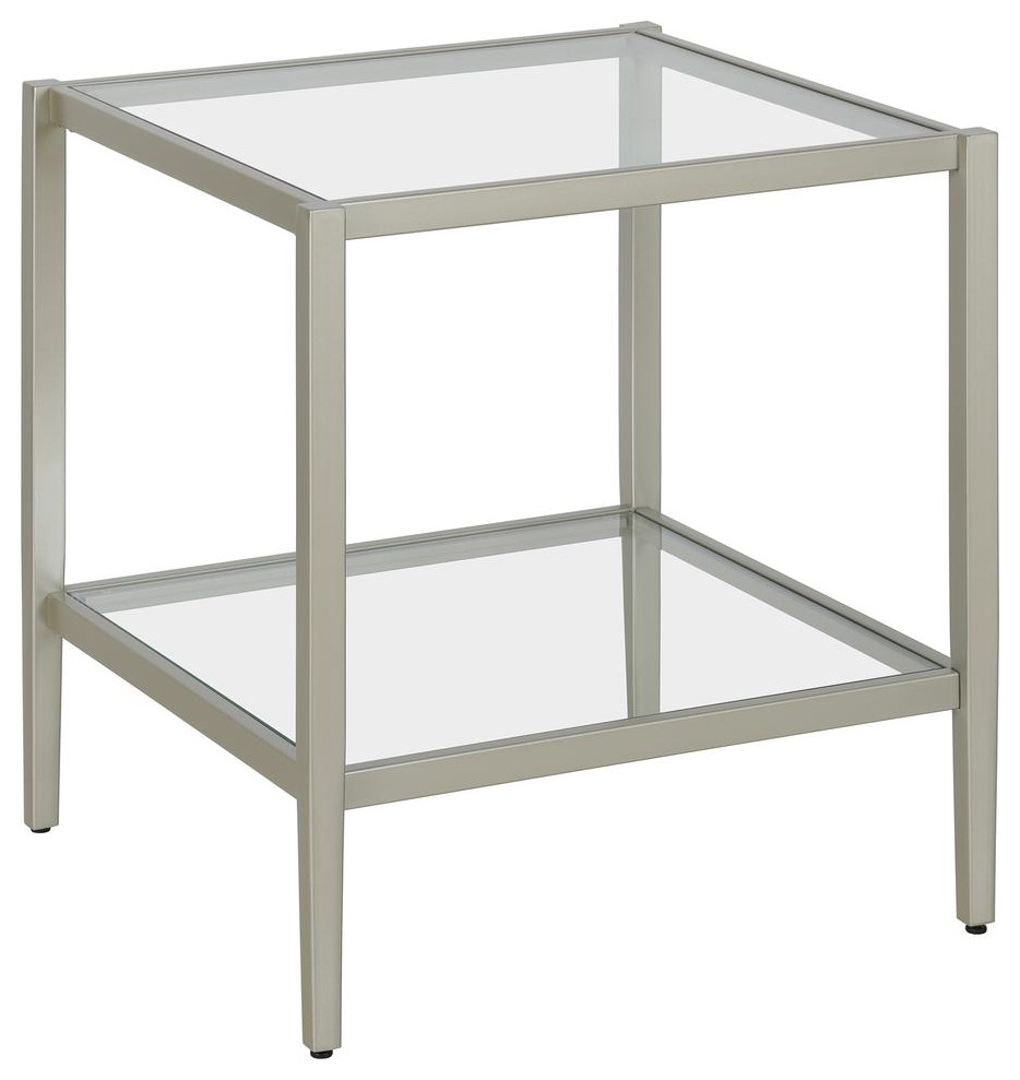 Hera 20  x27 x27Wide Square Side Table With Clear Shelf In Satin Nickel   Contemporary   Side Tables And End Tables   by BisonOffice  Houzz