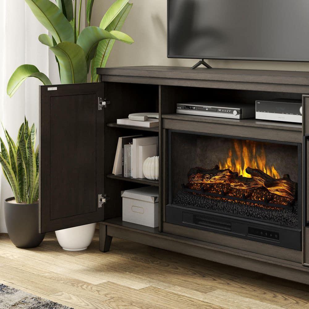 SCOTT LIVING BLAINE 65 in Freestanding Media Console Wooden Electric Fireplace in Dark Brown Birch