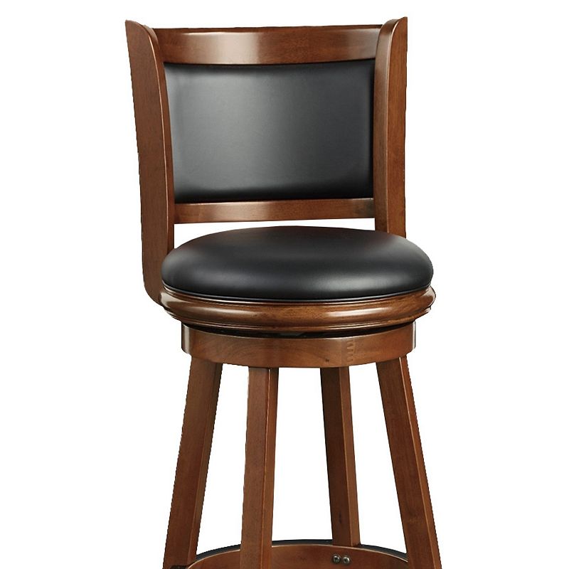 Pio 34 Inch Extra Tall Swivel Bar Stool， Wood， Faux Leather， Cherry Brown