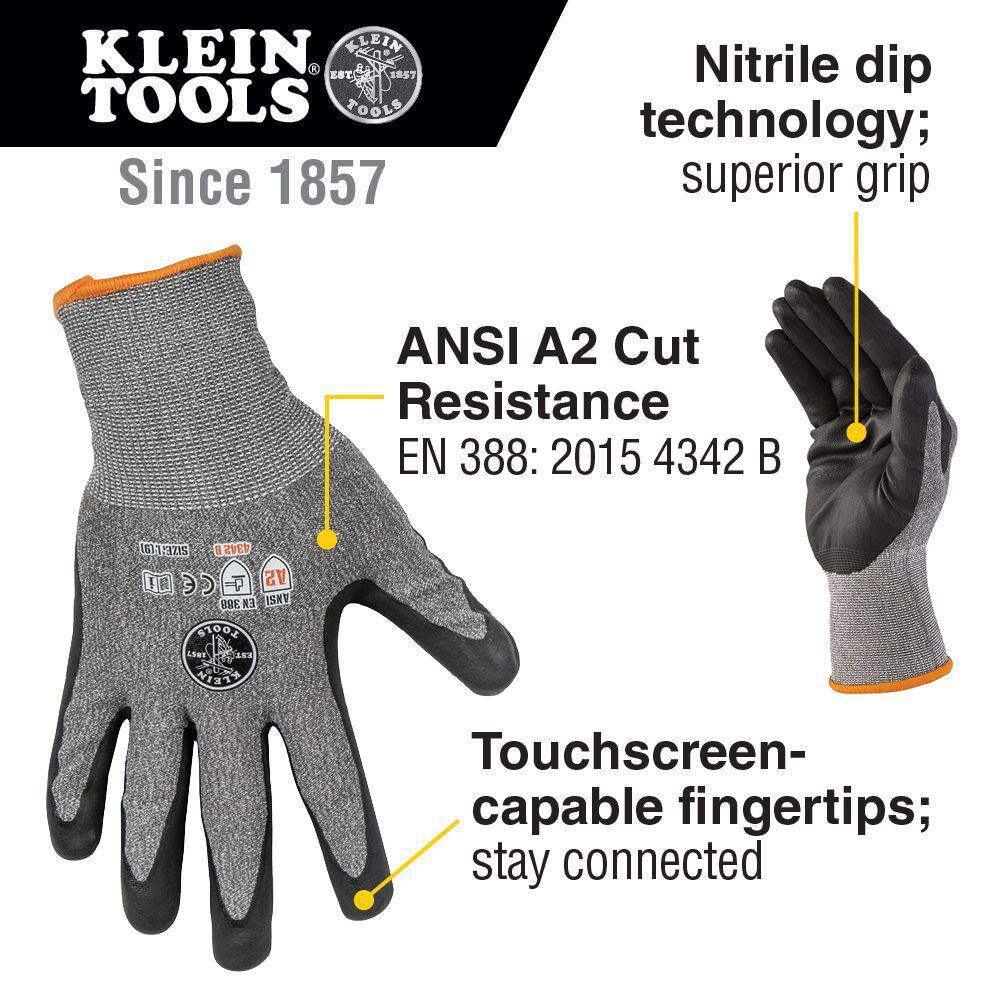 Klein Tools Work Gloves Cut Level 2 Touchscreen Large 2-Pair 60185