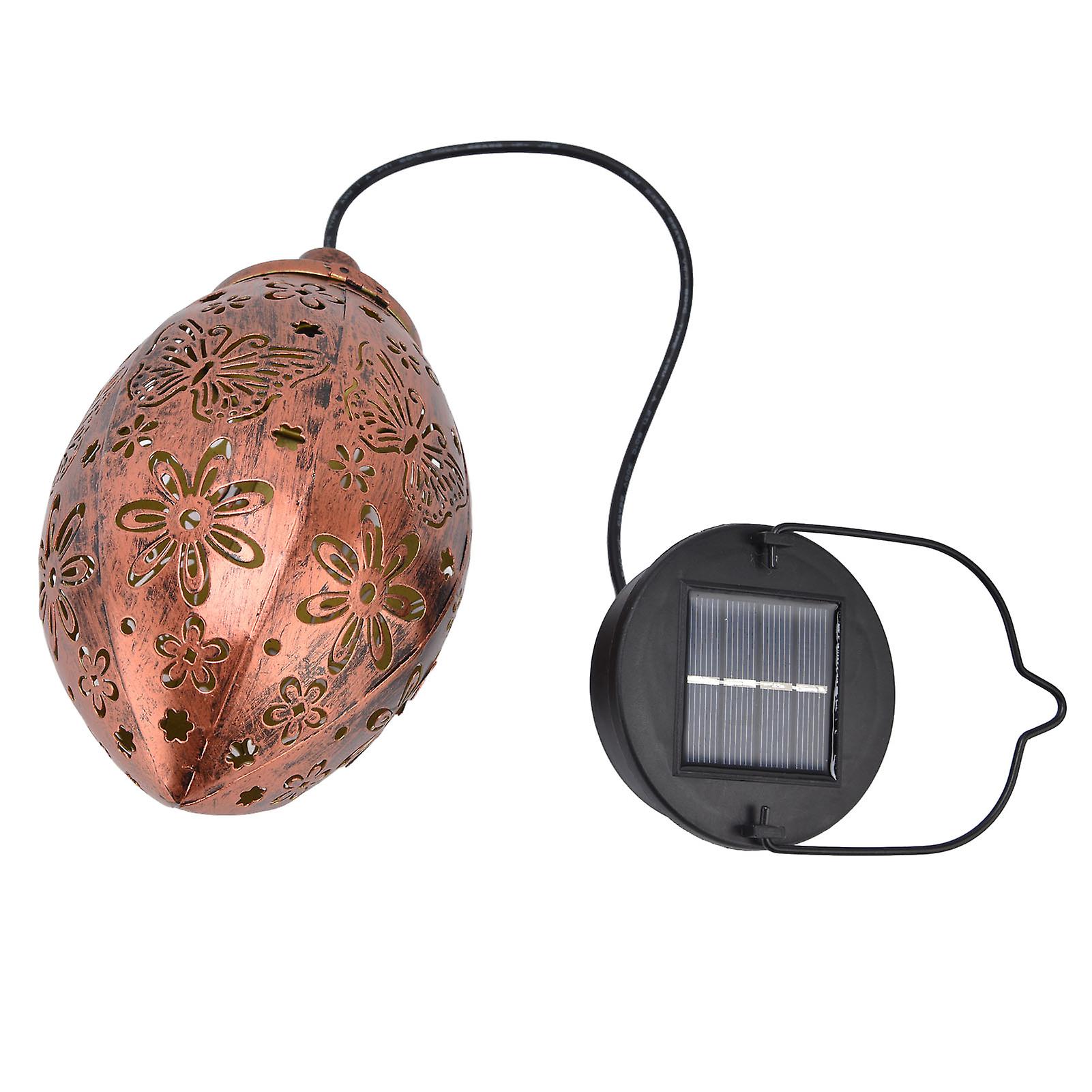 Solar Pendant Light Iron Hollow Ceiling Lamp 2 Mode Waterproof Garden Decorative Light For Balcony Courtyard