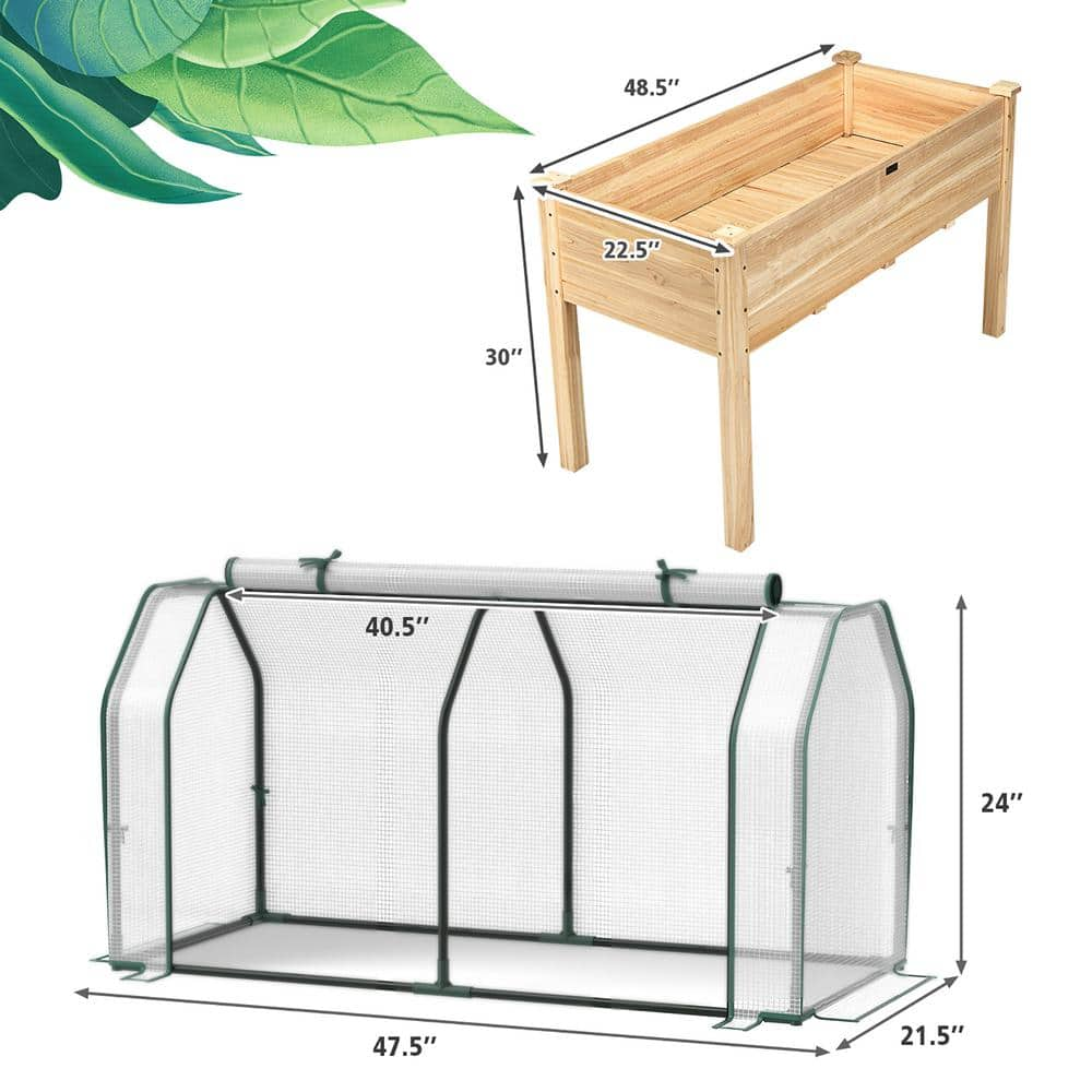 Costway Wood Raised Garden Bed with Dual Zipper Door Greenhouse for Patios and Backyards Natural GT3962+GT3529