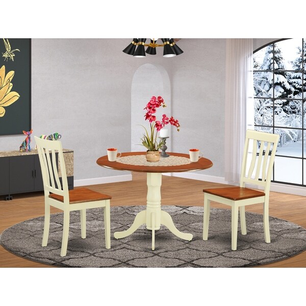 3 Pieces Dublin Dining Set Includes Pedestal Dining Table and 2 Solid Wood Chairs in Buttermilk and Cherry Finish