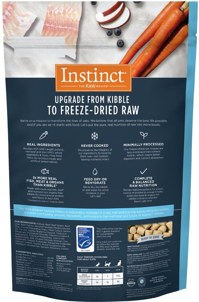 Instinct Meals Wild-Caught Alaskan Pollock Recipe Grain-Free Freeze-Dried Raw Cat Food， 9-oz bag