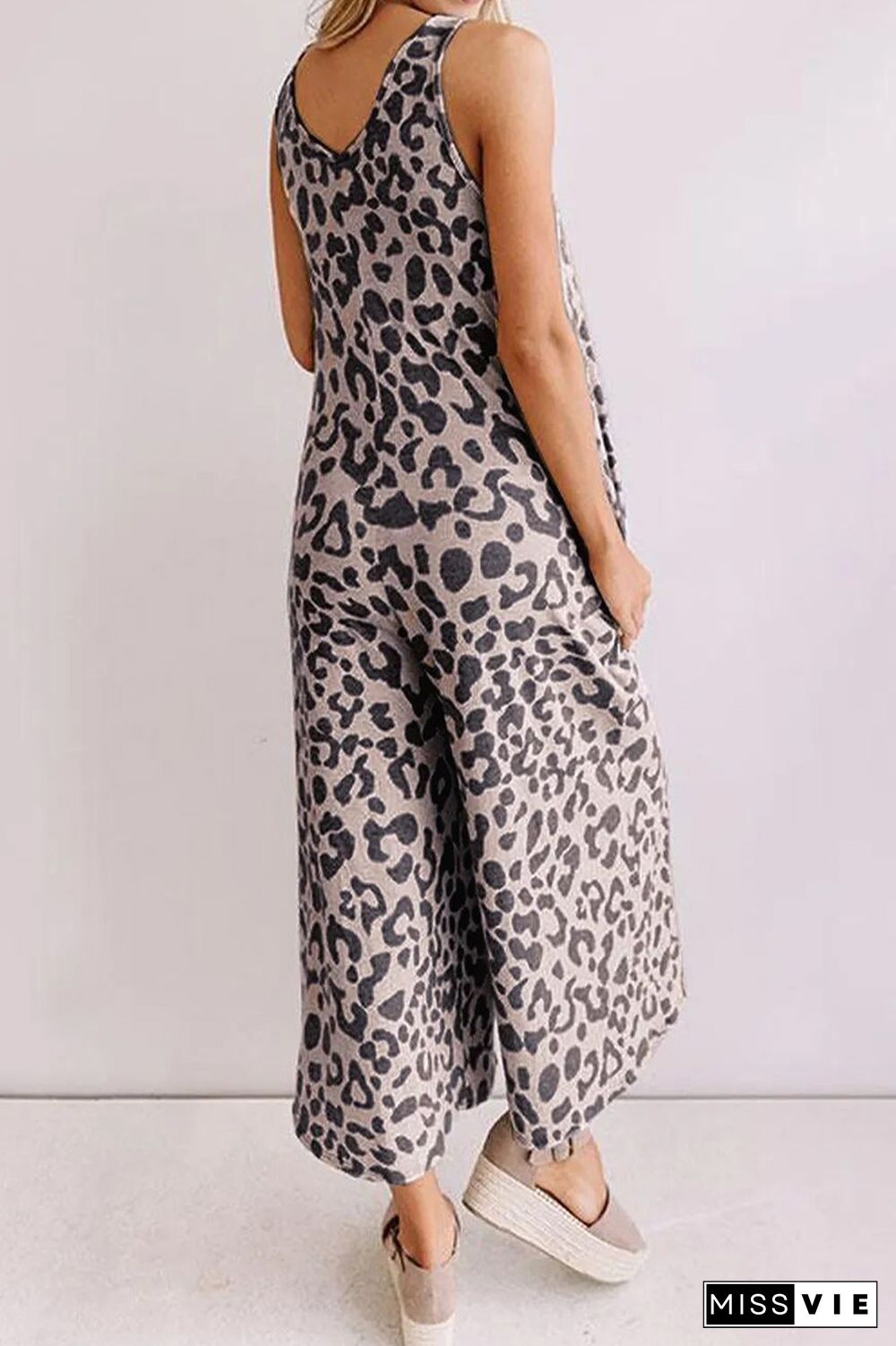 Leopard Sleeveless Jumpsuit with Pockets