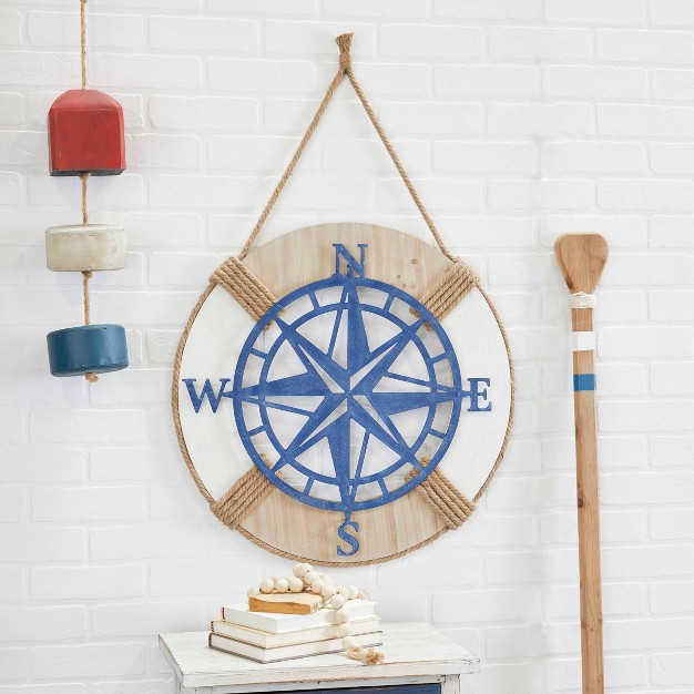 Metal Compass Wall Decor With Rope Hanger Blue Olivia amp May