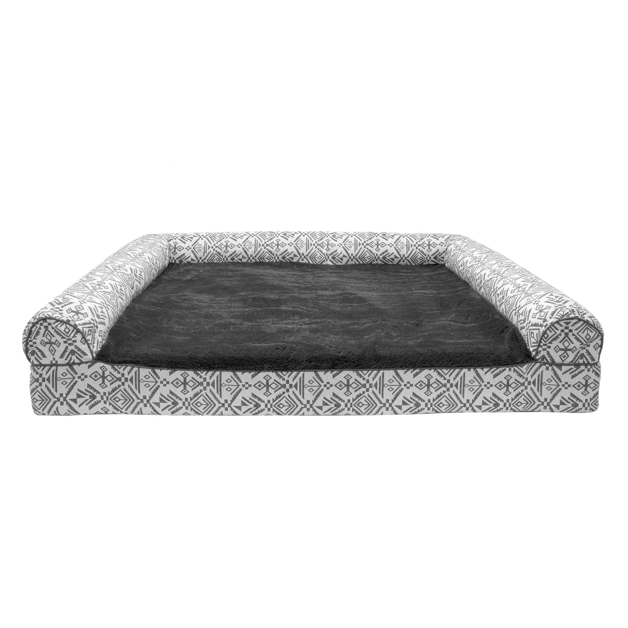 FurHaven | Cooling Gel Southwest Kilim Sofa Pet Bed for Dogs and Cats， Boulder Gray， Jumbo Plus