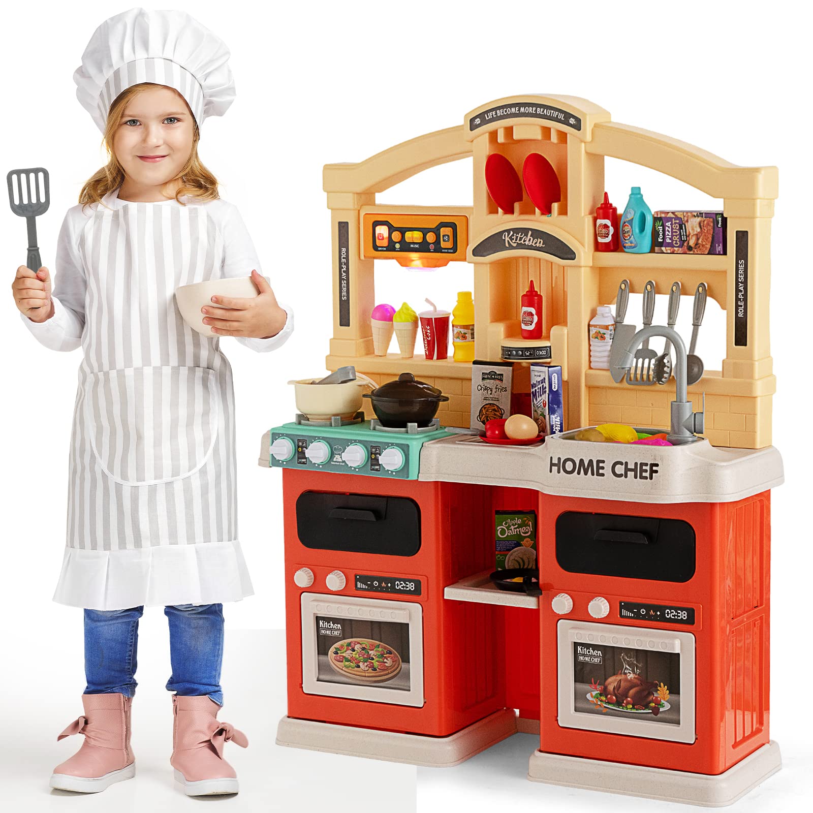 Costzon Kids Kitchen Playset, 69PCS Pretend Chef Play Food Toy Set