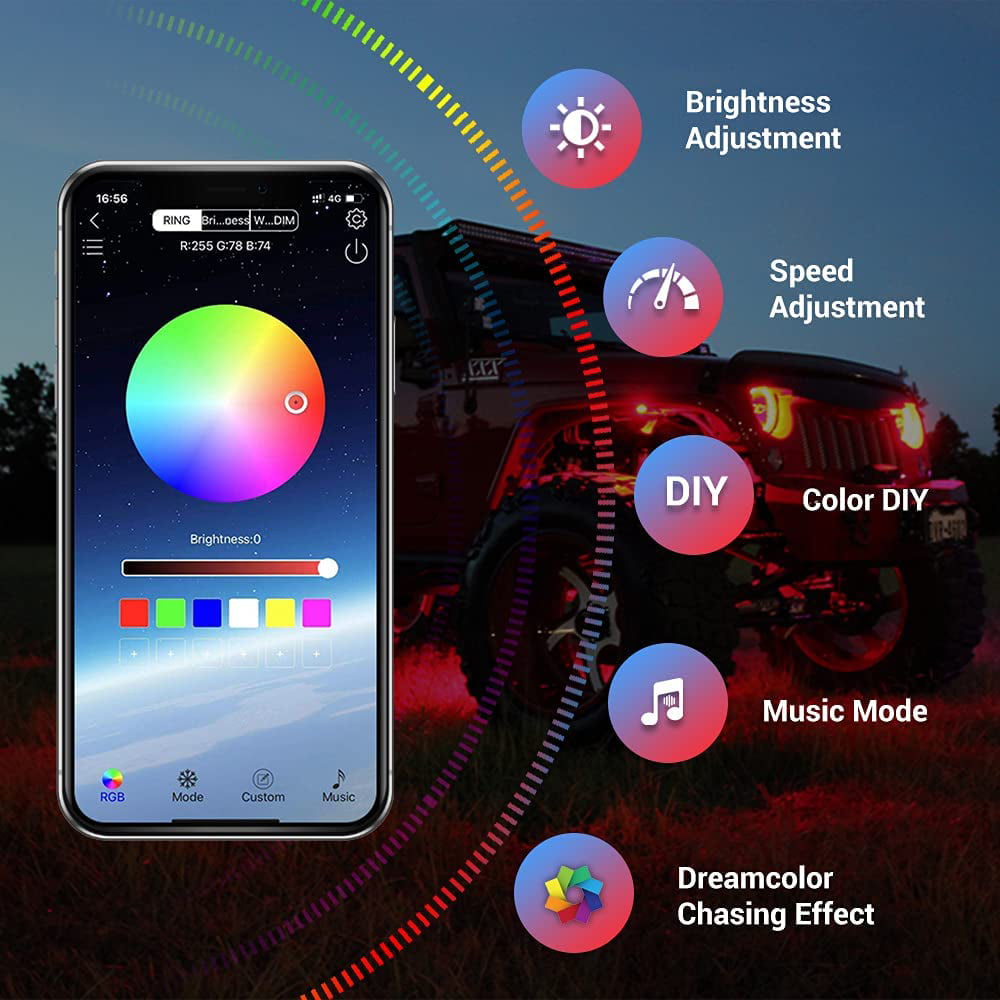 10 Pods LED Rock Light Dreamcolor Mustwin Multicolor Car Underglow Light Kits with APP and RF Remote Control Waterproof Music Mode Underglow Neon Light for Truck Golf Ford ATV UTV Off-Road