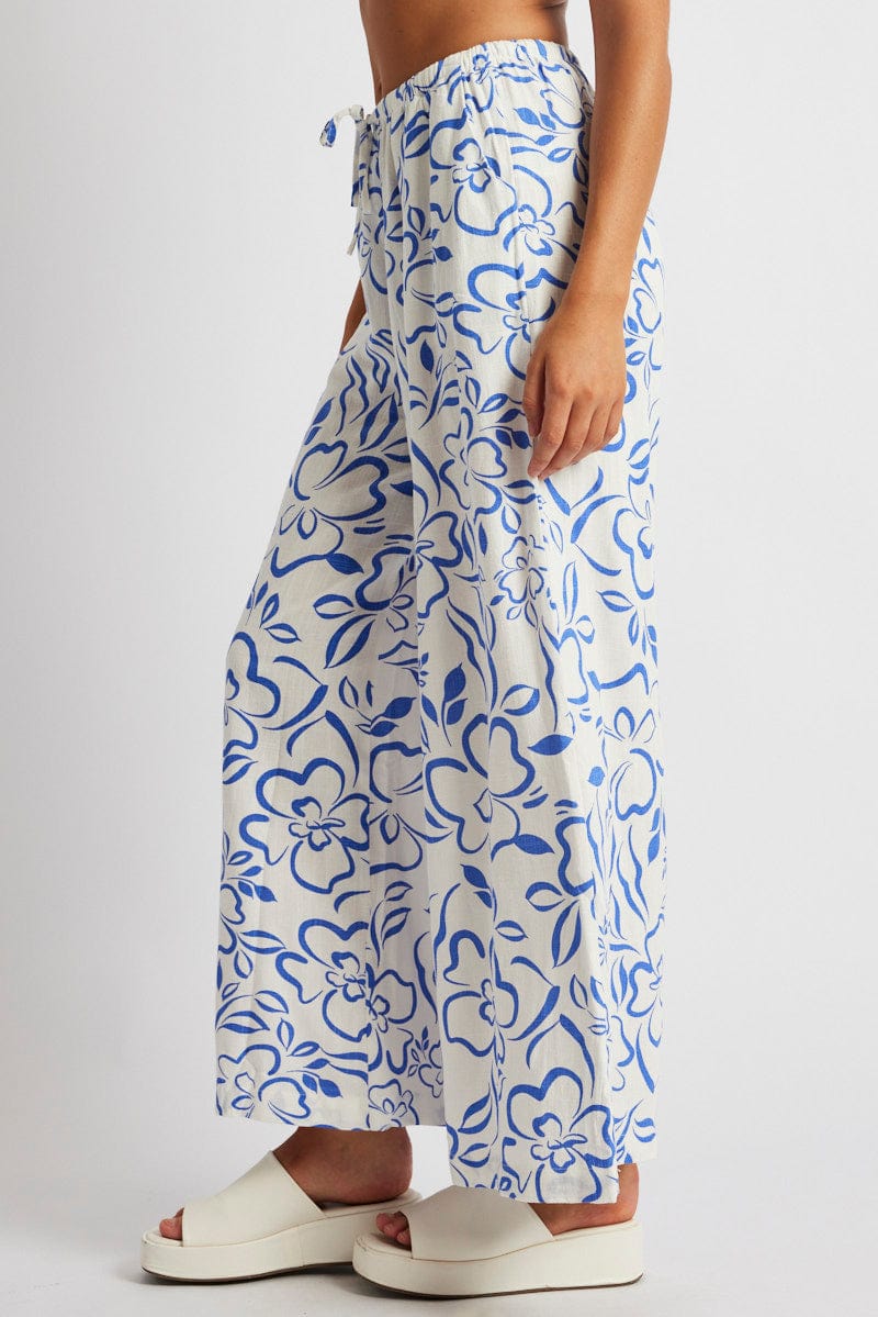 Brown Abstract Wide Leg Pants High Rise