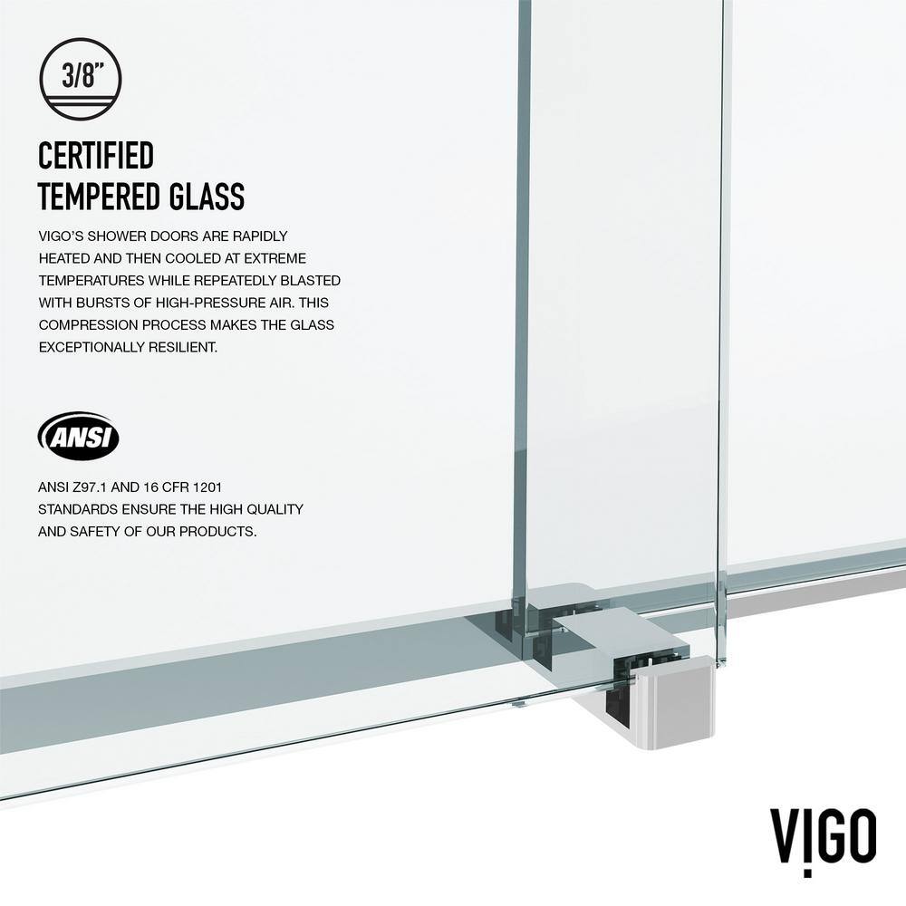 VIGO Houston 56 to 60 in. W x 66 in. H VMotion Sliding Frameless Tub Door in Chrome with 38 in. (10mm) Clear Glass VG6023CHCL6066