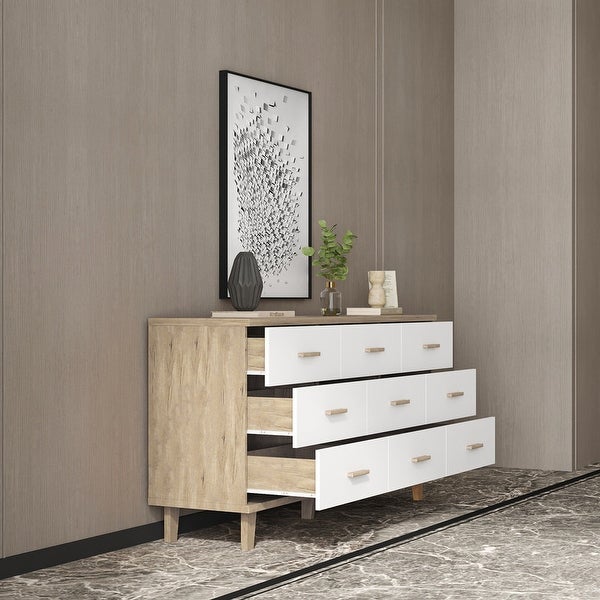 Modern 9-Drawers Wood Dresser Bedroom Storage Drawer Organizer Hallway Storage Cabinet， Accent Cabinet for Bedroom Living Room - - 37952359