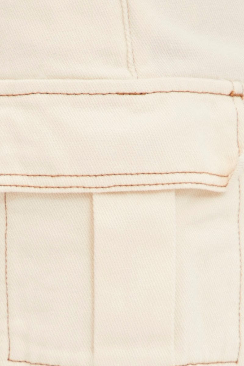 White Cargo Denim Shorts High Rise