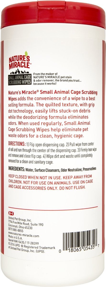 Nature's Miracle Small Animal Cage Scrubbing Wipes Removes Stubborn， Caked-On Debris， 30 count