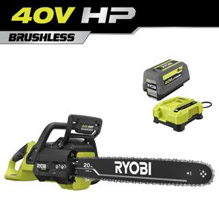 RYOBI 40V HP Brushless 20 in. Battery Chainsaw with 8.0 Ah Battery and Rapid Charger RY405110