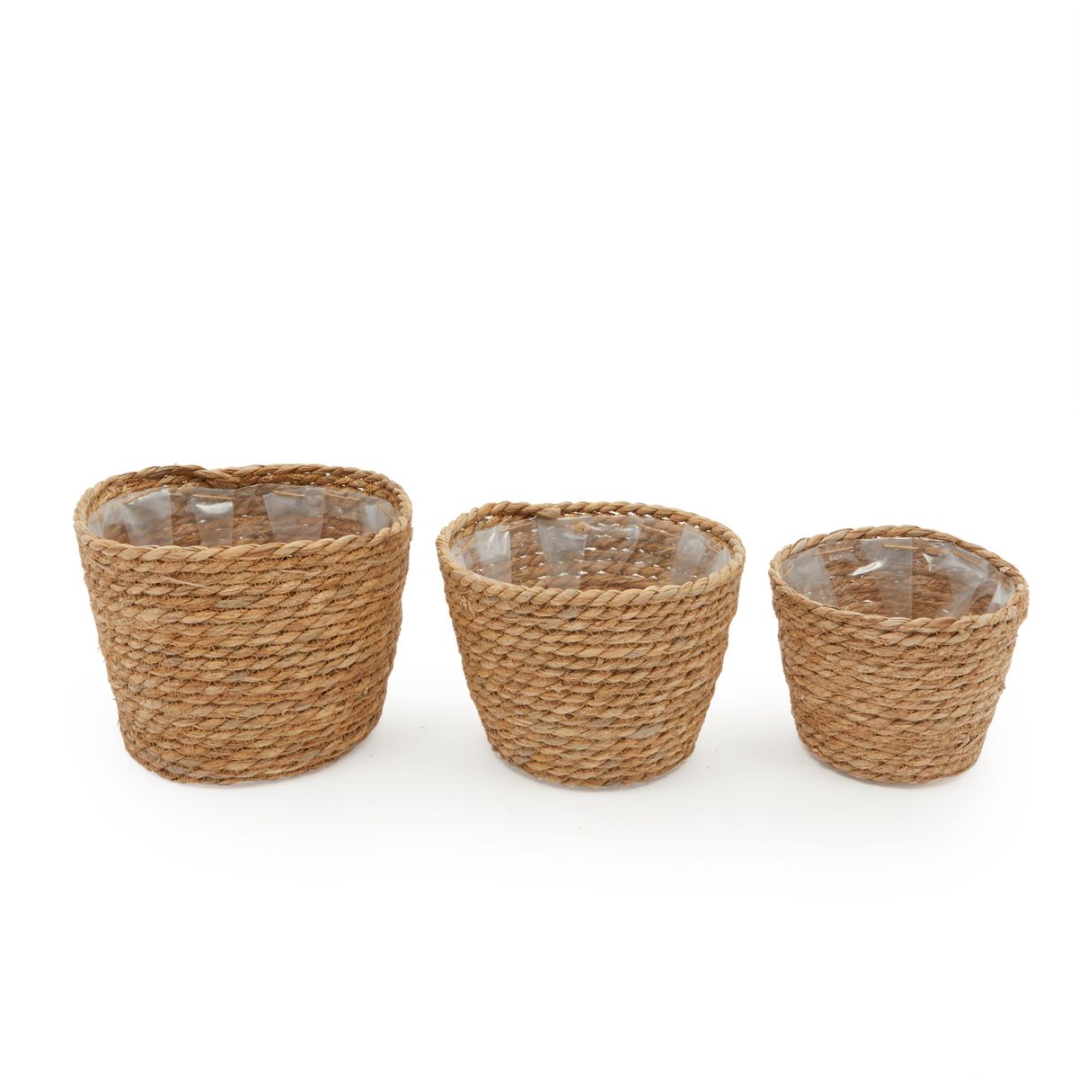 Set of 3 Seagrass Planter Baskets for Indoor & Outdoor Plants and Garden Decor, 3 Sizes