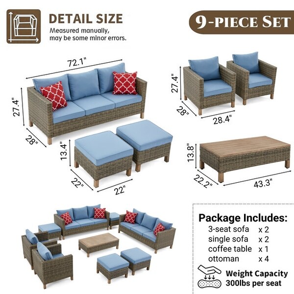 9 Piece Sectional Seating Group with Cushions