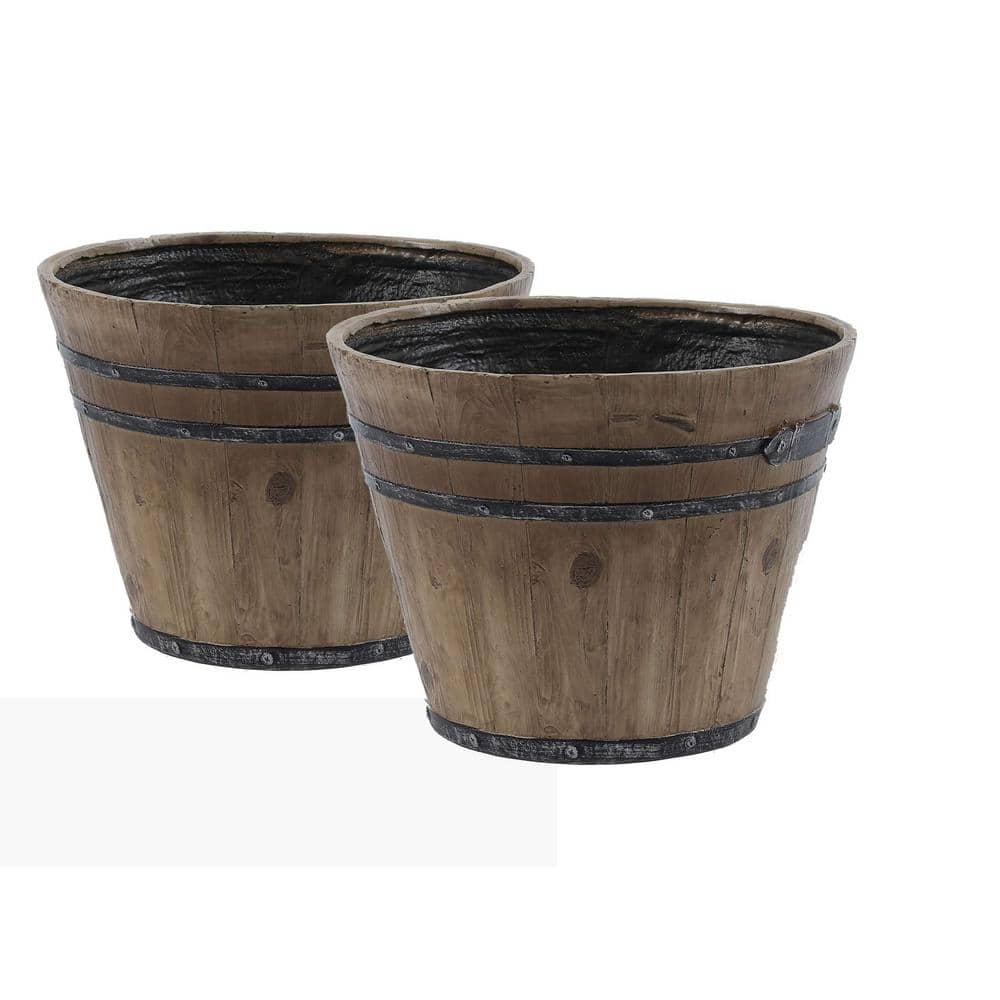 LuxenHome Rustic Fiberclay Barrel Planters (Set of 2) WH028