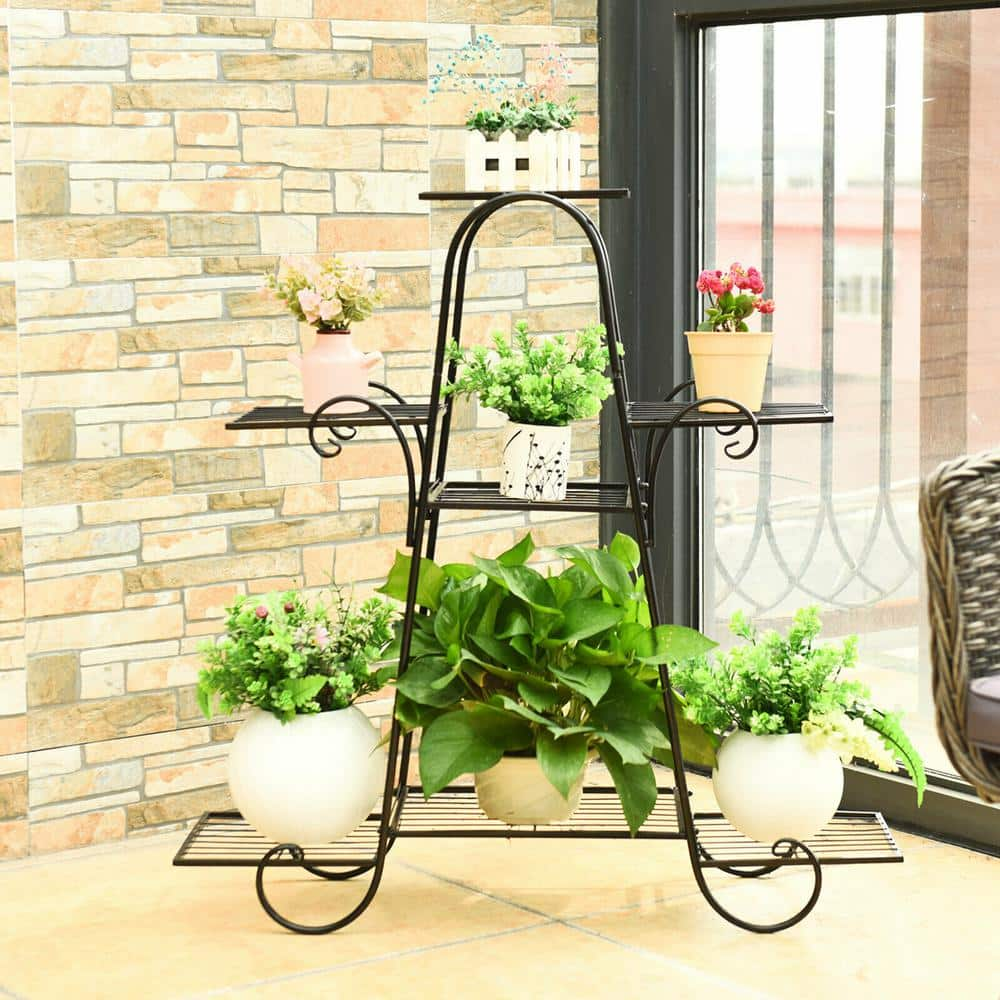 Gymax 32.5 in. Indoor/Outdoor Metal Plant Stand Shelf Multilayer Potted Display Rack Patio Garden (7-Tiered) GYM06243