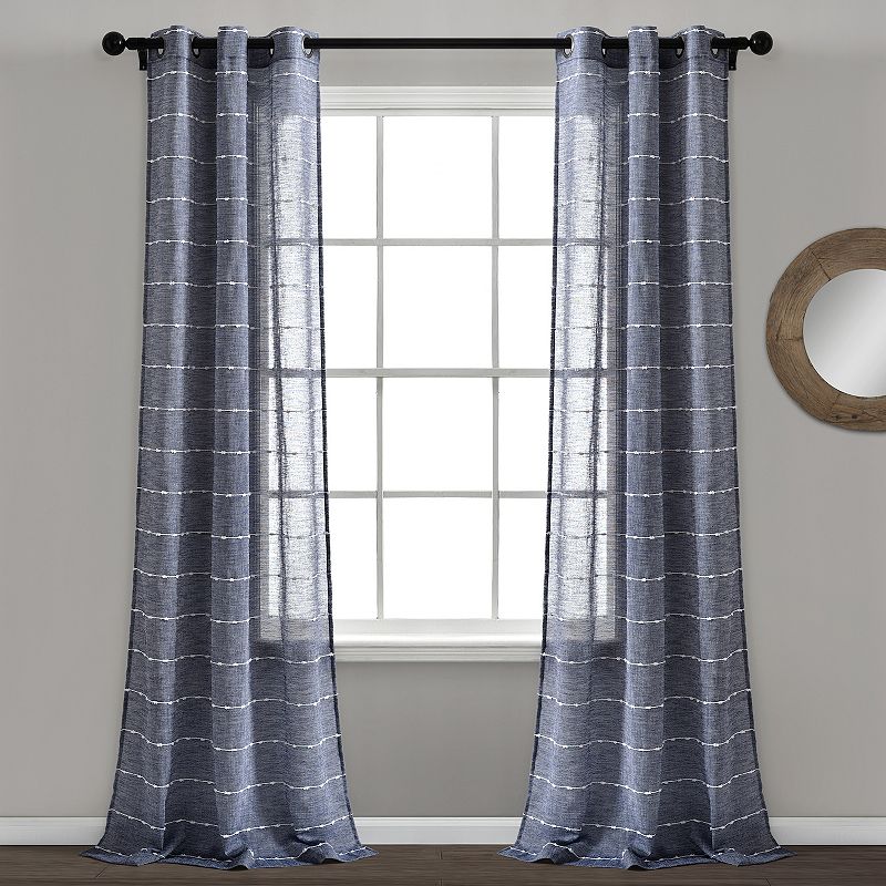 Lush Decor Farmhouse Textured Grommet Sheer Window Curtain Set