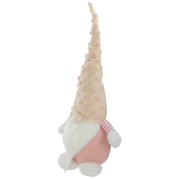 Pink And Yellow Standing Spring Plush Gnome Figure With A Polka Dot Hat