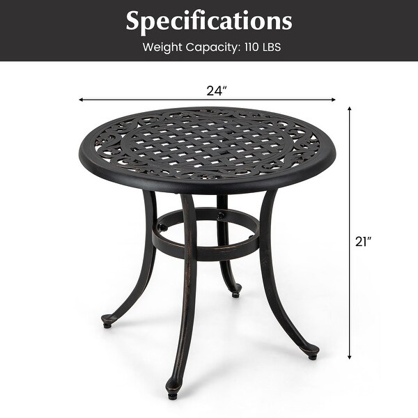 Gymax Cast Aluminum Patio Table 24''Outdoor Round Side Table AntiRust