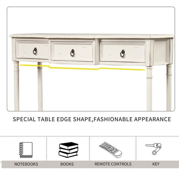 Ivory classic entry console table with storage drawer and bottom shelf