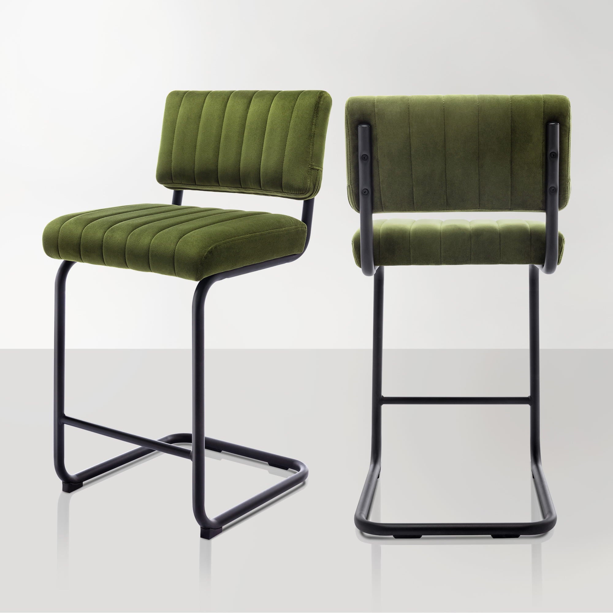 Zesthouse 24 Velvet Counter Stools Set of 2， Modern Counter Height Bar Stools with Back and Black Metal Base， Green