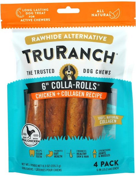 TruRanch Chicken Collagen Roll Hard Chew Dog Treats， 6-in， 4 count