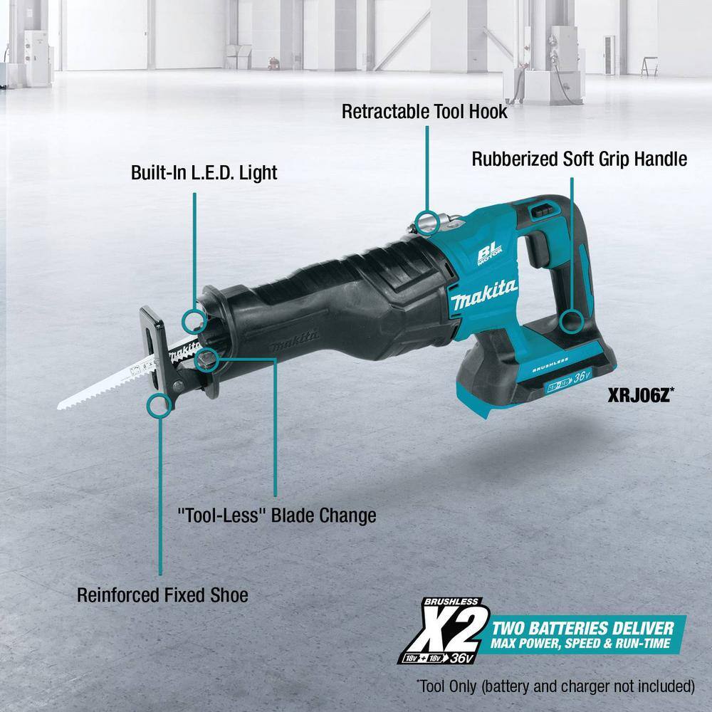 Makita 18V X2 (36V) LXT Lithium-Ion Brushless Cordless Reciprocating Saw (Tool Only) XRJ06Z