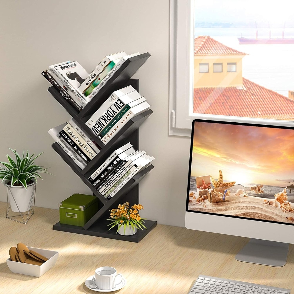 4 Tier Tree Bookshelf Cd/Magazine/Book Wood Storage Rack