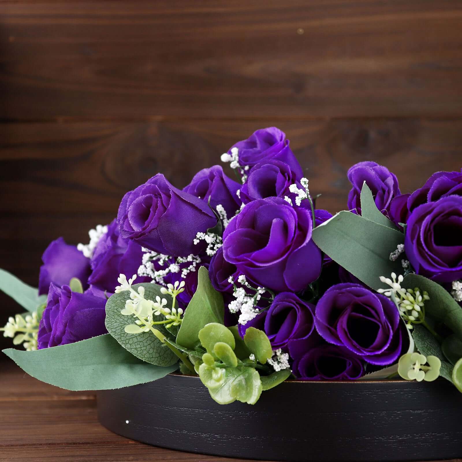 12 Bushes Purple Artificial Premium Silk Flower Rose Bud Bouquets